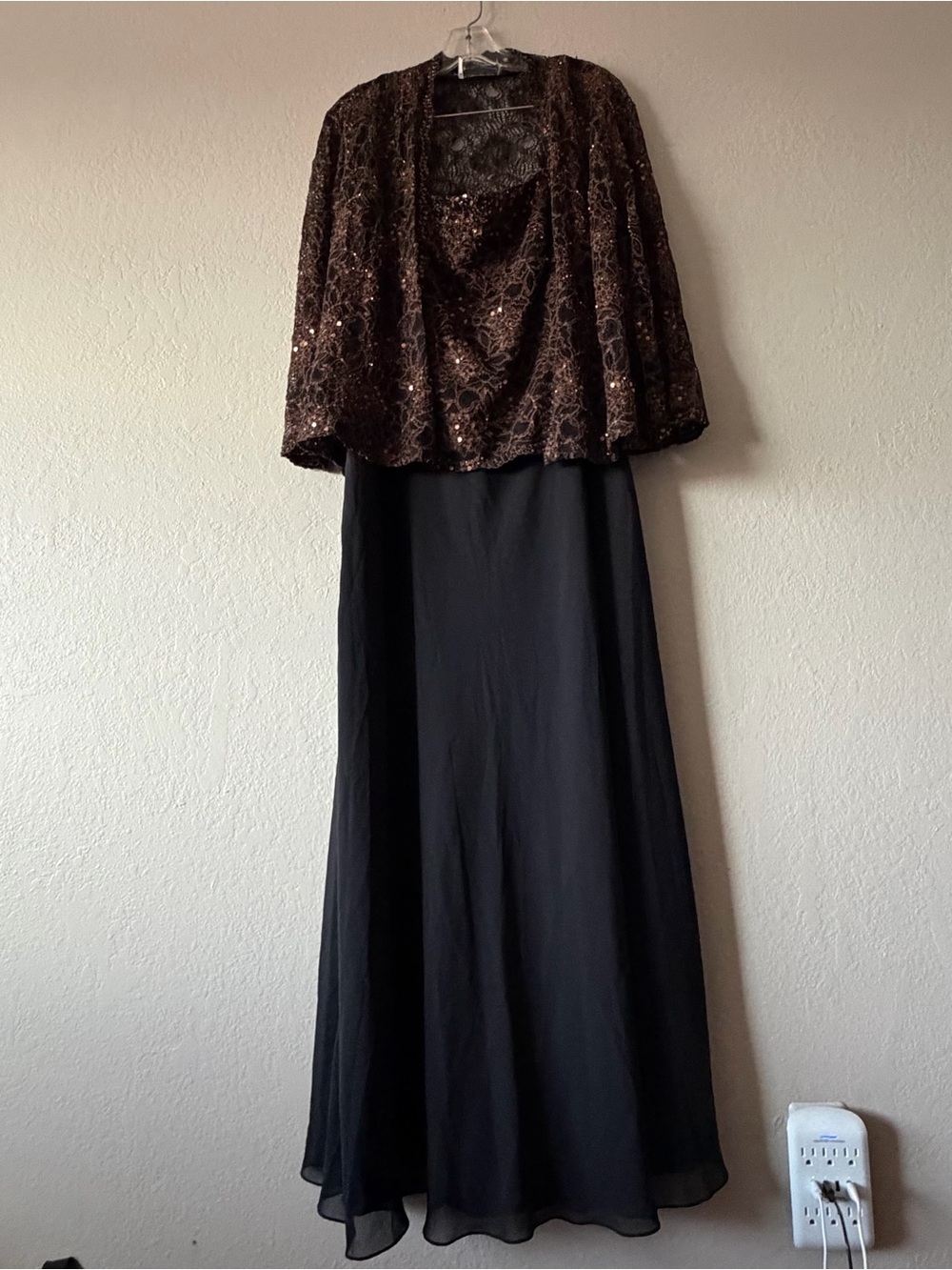 Karen Miller, Black & Brown Sequin Top & Jacket Formal Dress, Size 18W David Bri